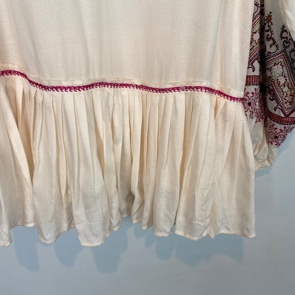 Peasant Tunic Dress Embroidered Balloon Sleeves L - Picture 9 of 10